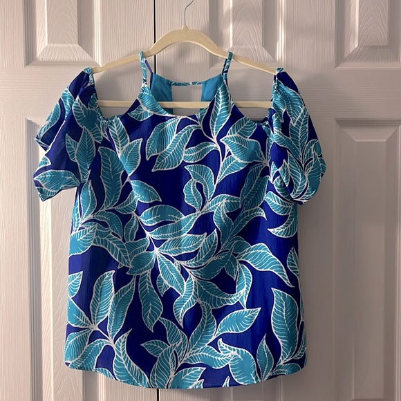 Apt 9 - Spaghetti strap off the shoulder blue floral blouse - Picture 1 of 4